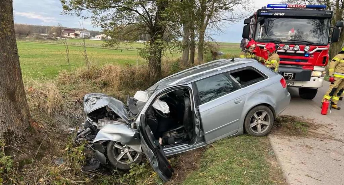 Zdjęcie: Wypadek w gminie Szepietowo - osobówka uderzyła w drzewo