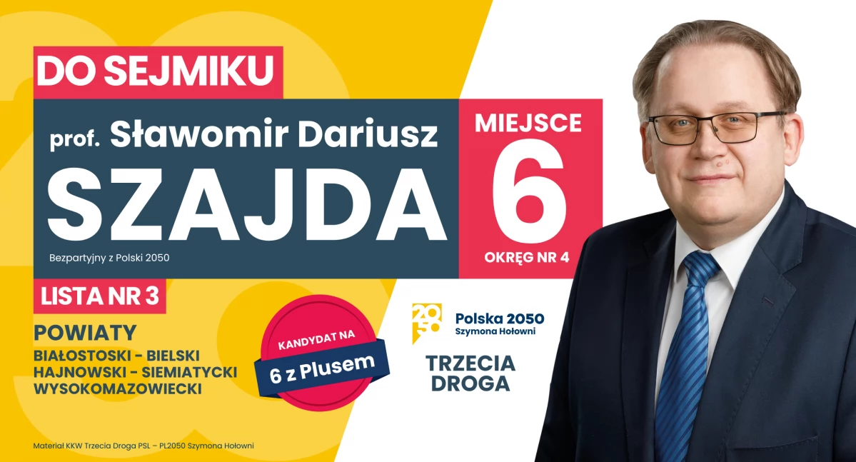 Materiał wyborczy, Sławomir Dariusz Szajda kandydat Trzecia Droga Sejmiku Województwa Podlaskiego - zdjęcie, fotografia