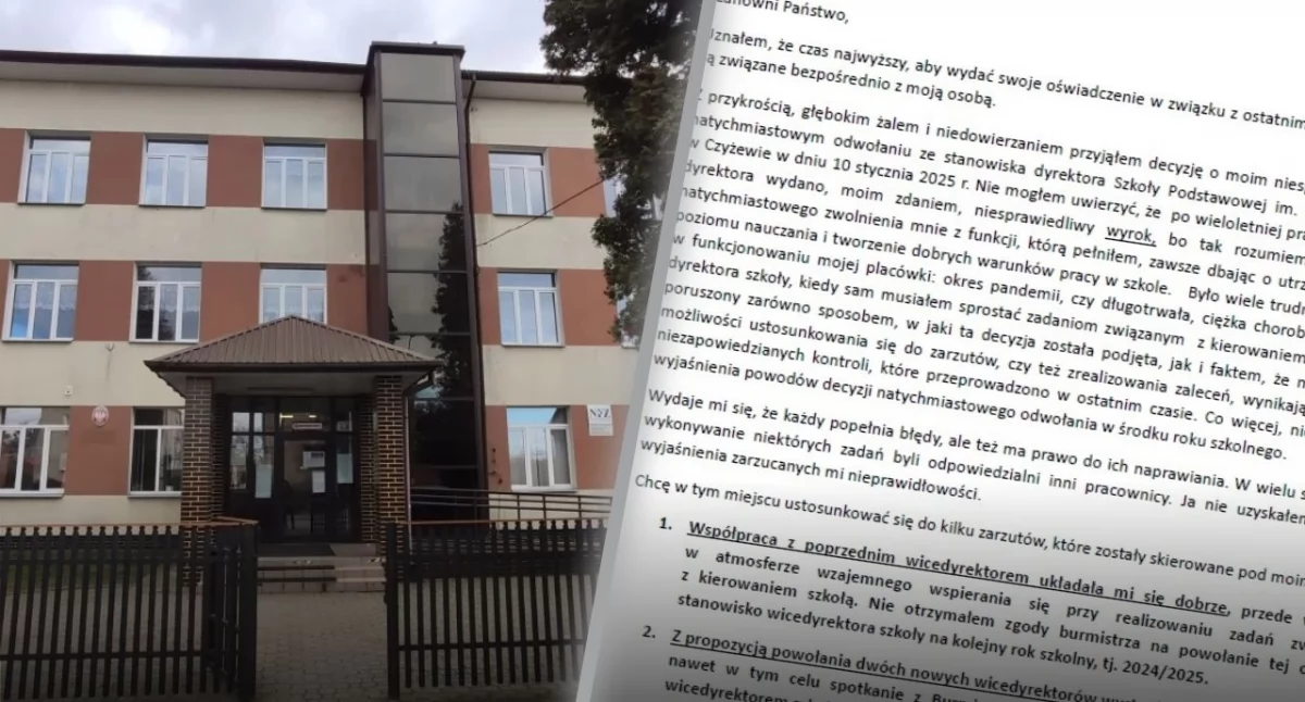 Edukacja, Oświadczenie odwołanego dyrektora Czyżewie Radosława Sienickiego - zdjęcie, fotografia