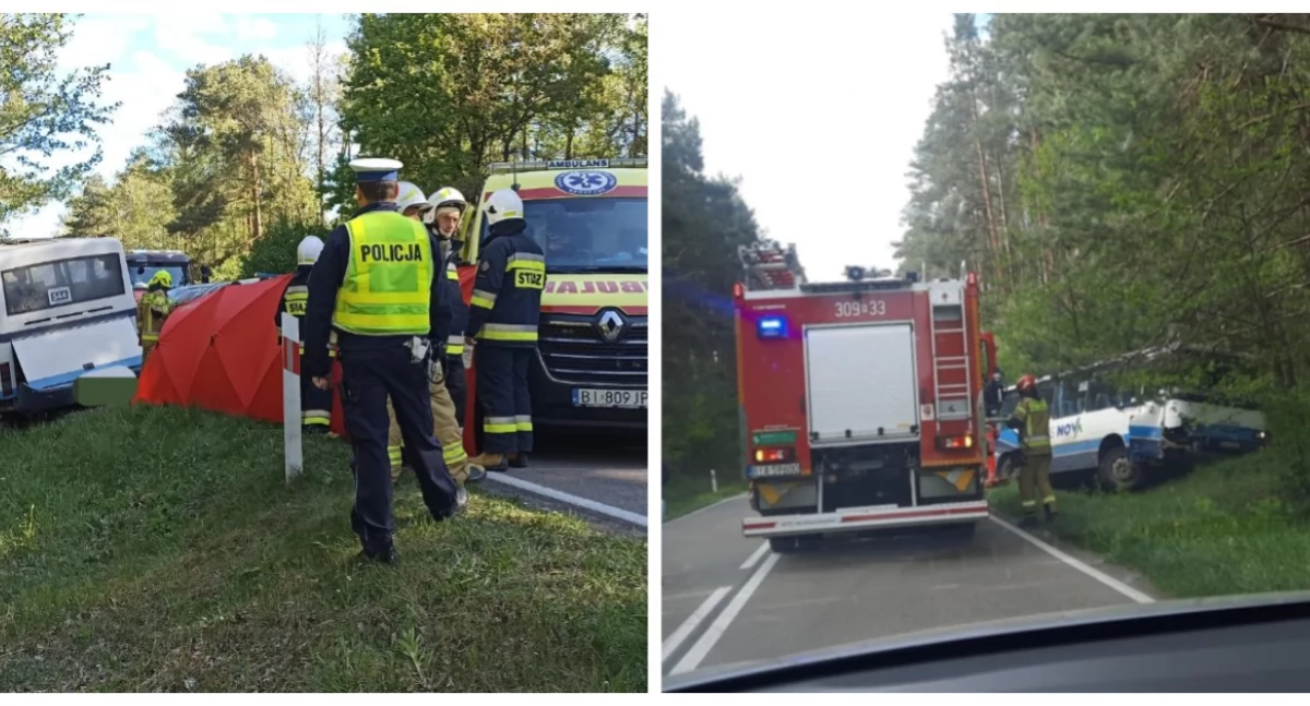 Zdjęcie: Zderzenie autobusu z busem na trasie Sokoły - Jeżewo Stare / Fot. Podlaska Policja/czytelnik