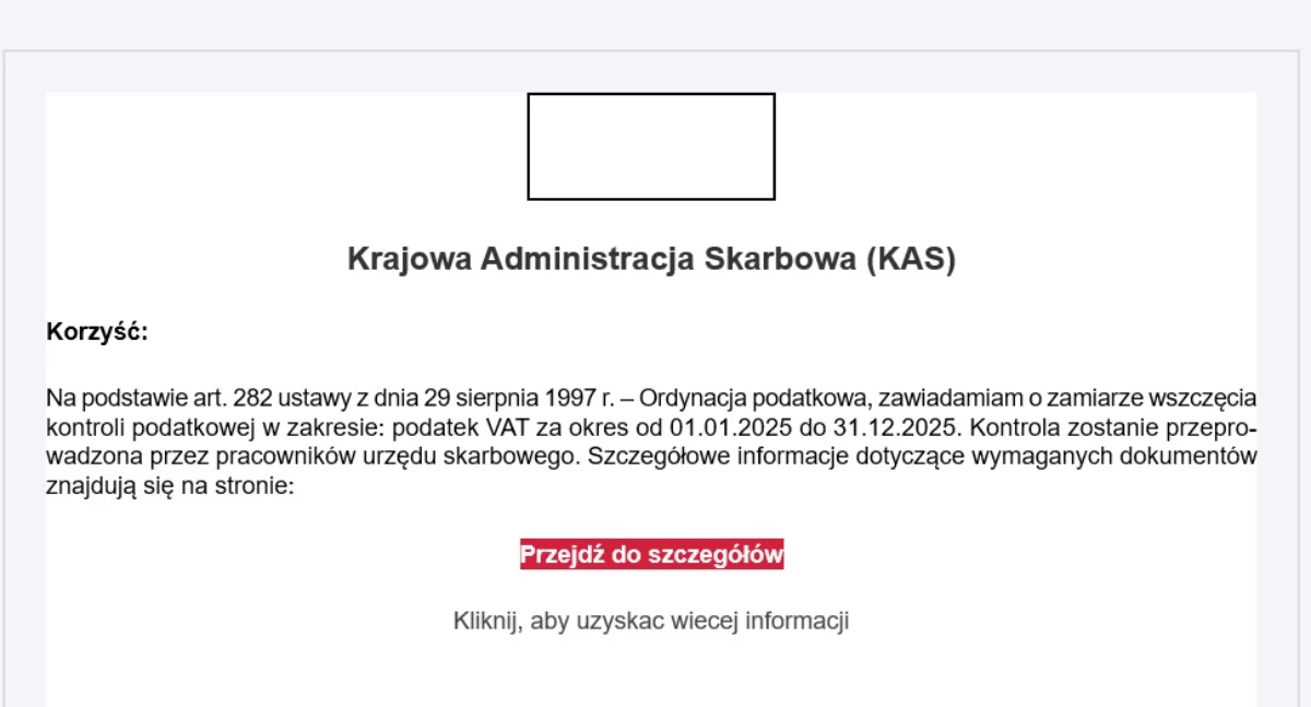 US - ZUS, otrzega przed fałszywymi mailami dotyczącymi kontroli podatkowej - zdjęcie, fotografia