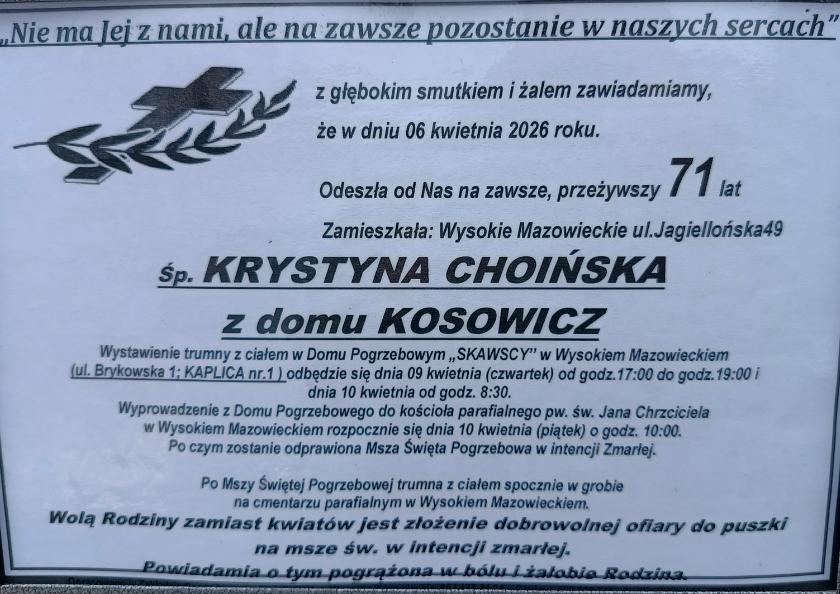 Krystyna  Choińska z domu Kosowicz