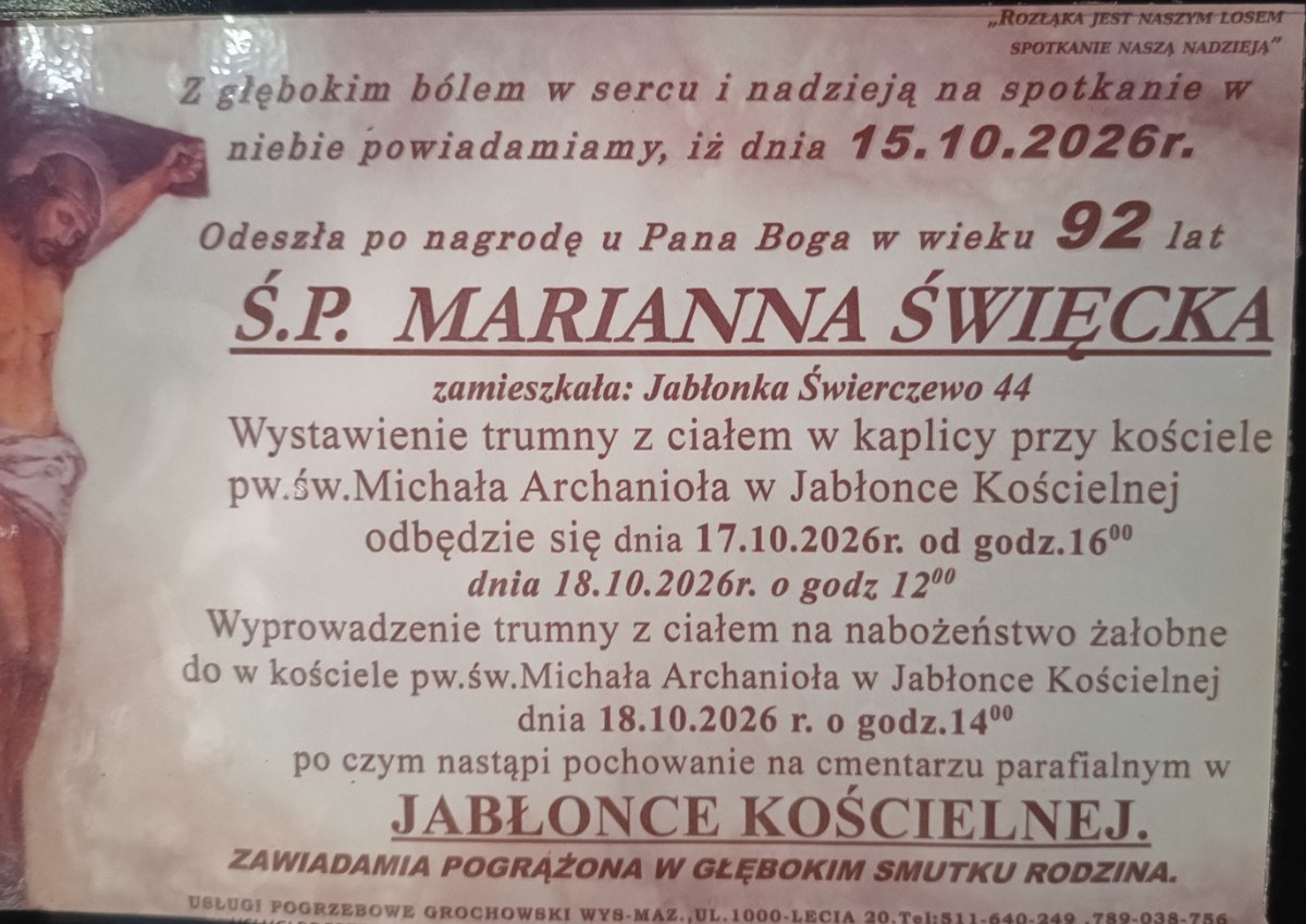 Nekrolog: śp. Marianna Święcka, zm. 15 października 2026 r.