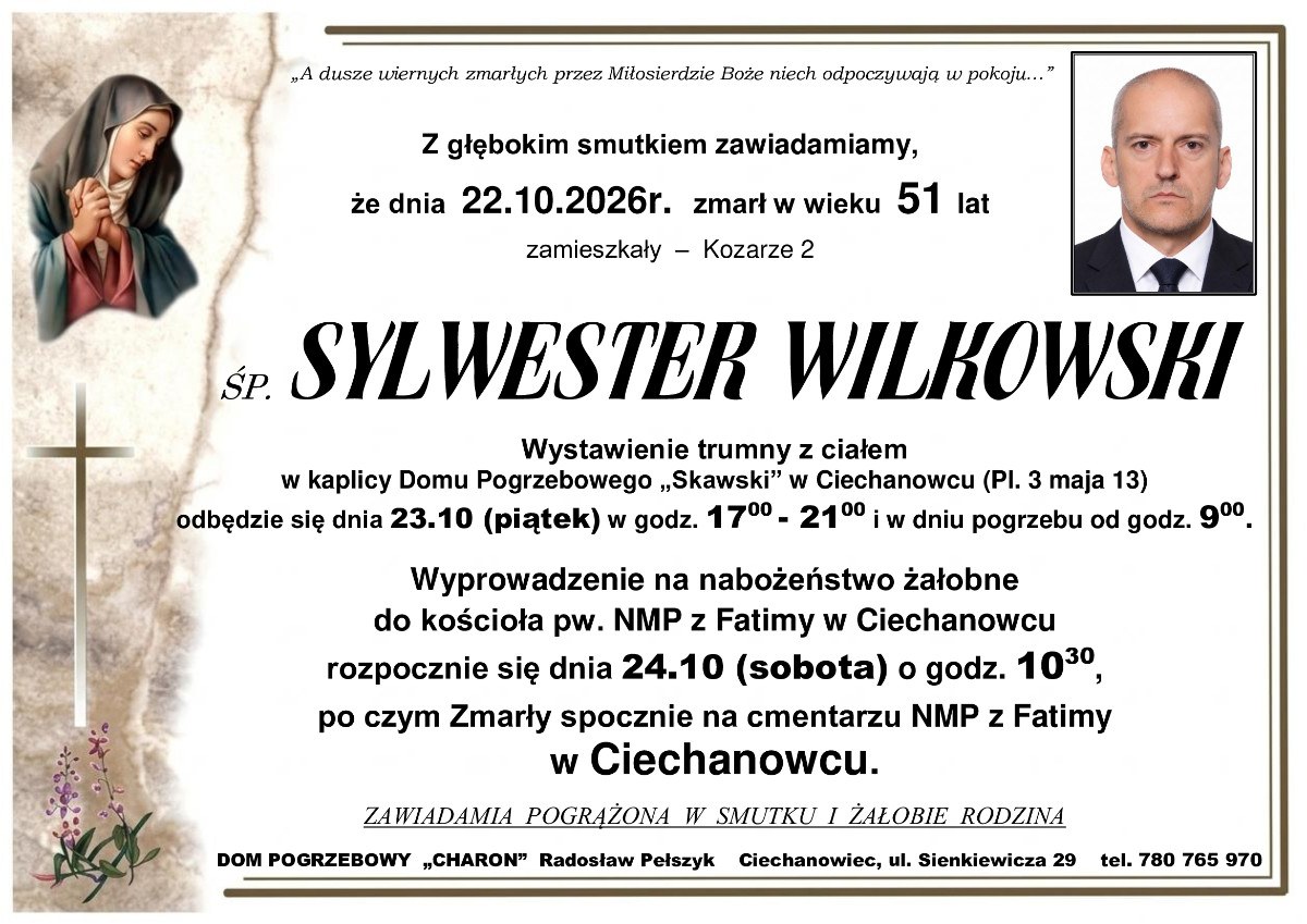 Nekrolog: śp. Sylwester Wilkowski, zm. 22 października 2026 r.