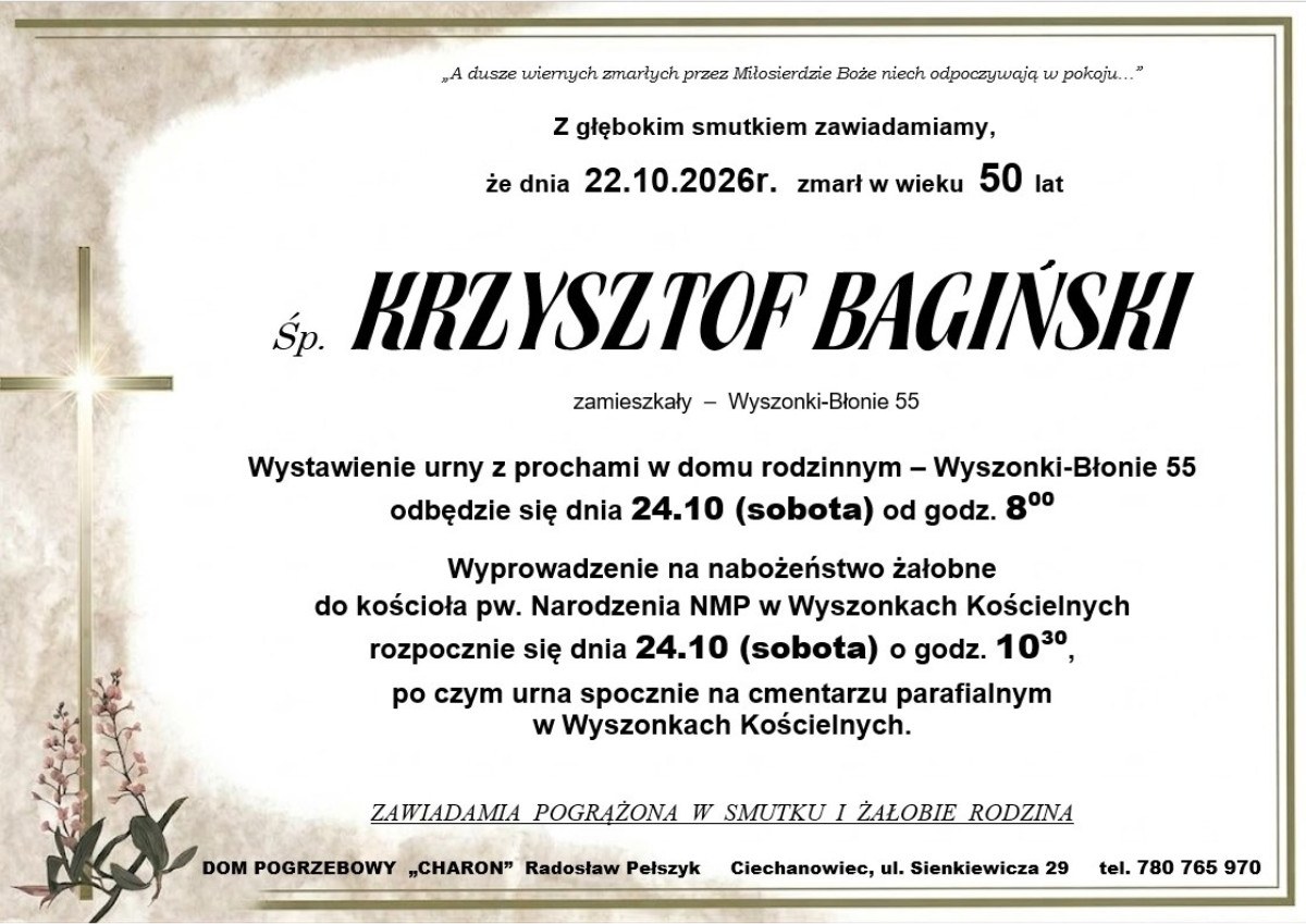 Nekrolog: śp. Krzysztof Bagiński, zm. 22 października 2026 r.