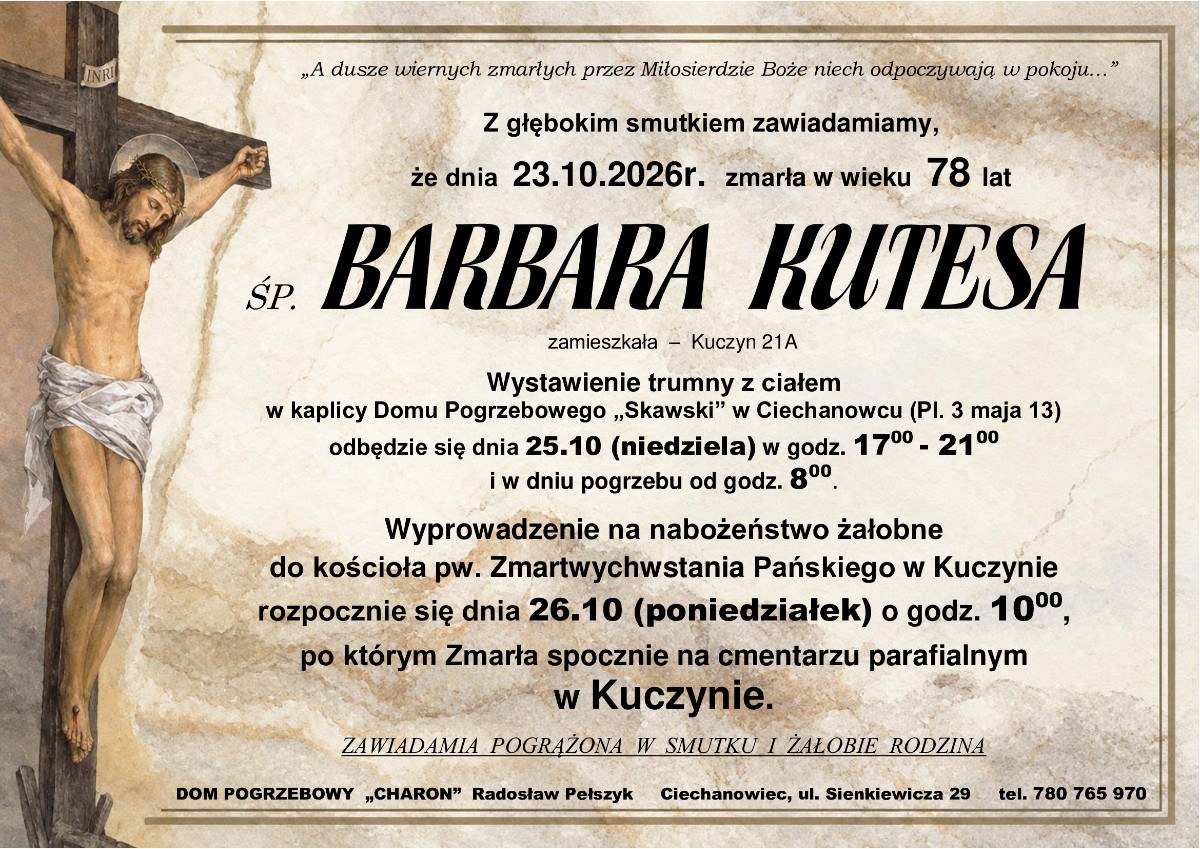Nekrolog: śp. Barbara Kutesa, zm. 23 października 2026 r.