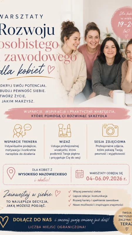 Bezpłatne warsztaty dla młodych kobiet w Wysokiem Mazowieckiem. Tylko 10 miejsc