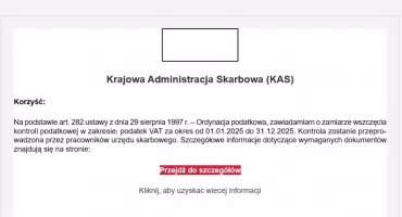 KAS otrzega przed fałszywymi mailami dotyczącymi kontroli podatkowej
